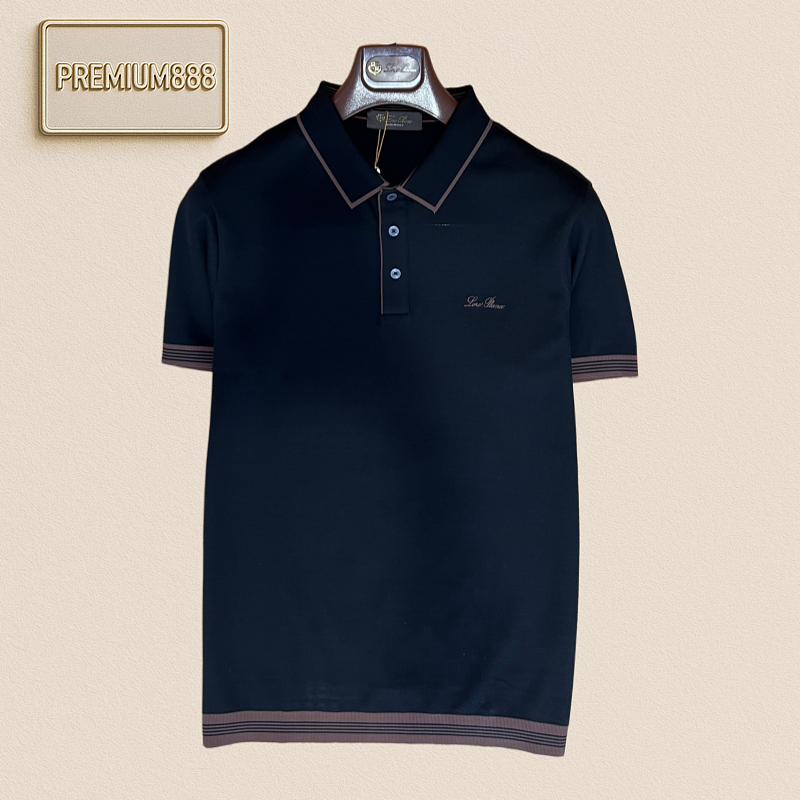 Loropiana Classic Contrasting Color Collar Knit Polo Shirt