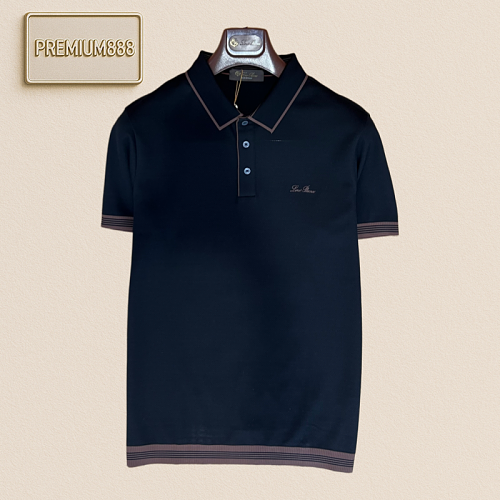 Loropiana Classic Contrasting Color Collar Knit Polo Shirt