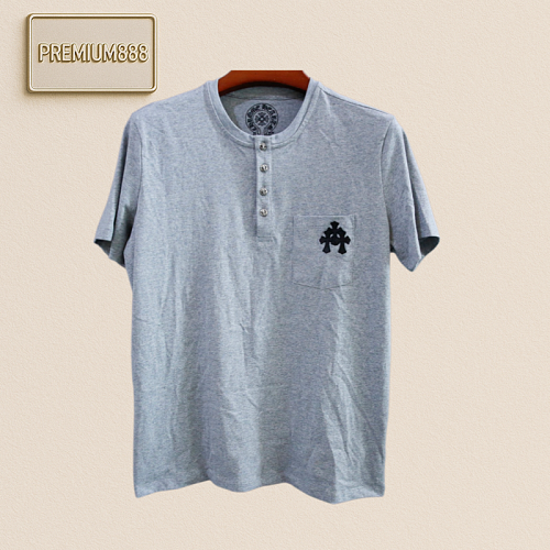 Chrome Hearts CH - Artificial Embroidered Cross With Silver Buttons Henry Collar Short Sle