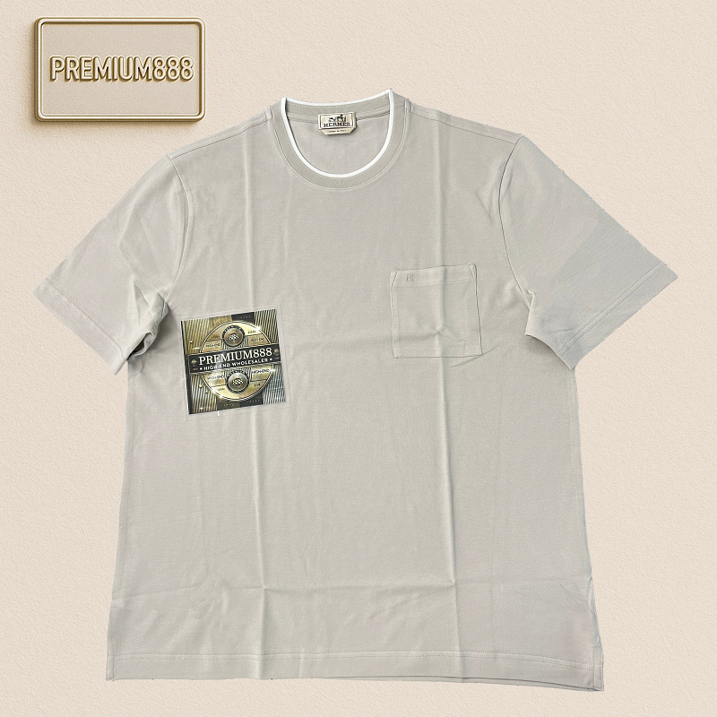 Hermès Spring Summer New Collection Round-neck Short Sleeve With Saddle Stitching Sizes 46