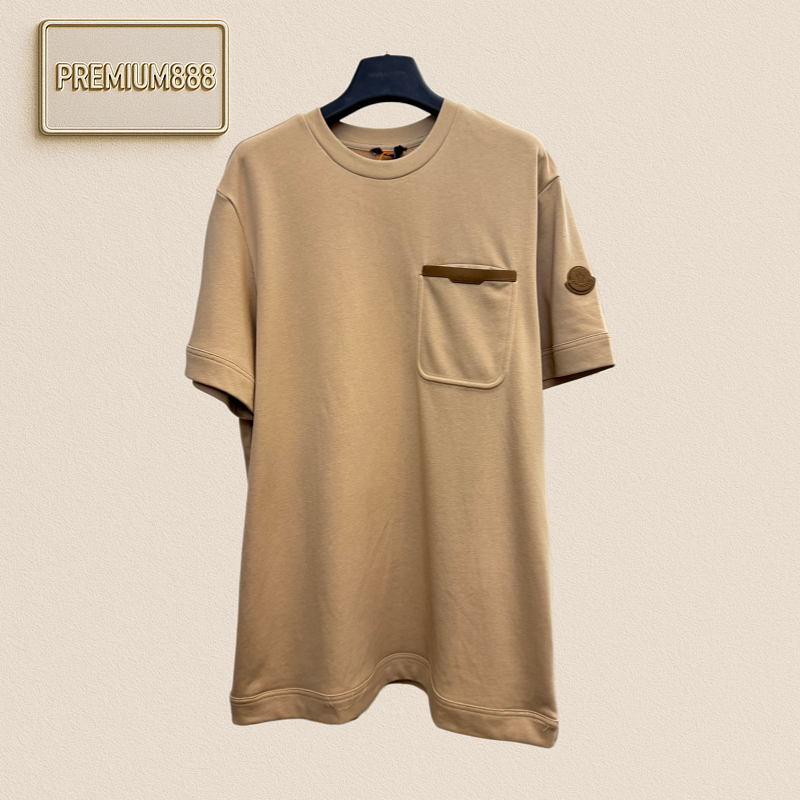 Mengkou Leather Edged Pocket Short-Sleeved T-shirt