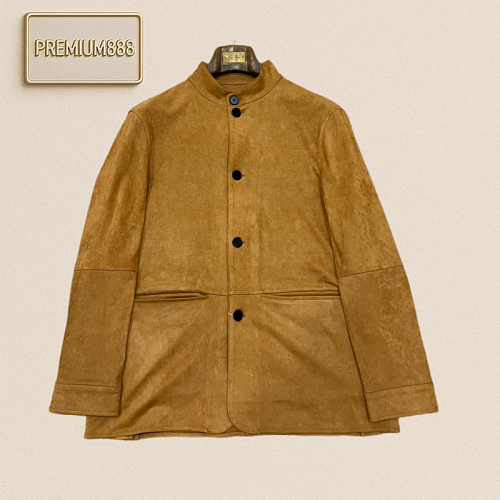 Zegna Jenia Caramel Color Leather Standing Collar Casual Jacket