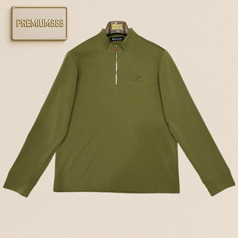 Kiton Half-Zip Standing Collar Luxury Lightweight Long-Sleeved Polo Shirt