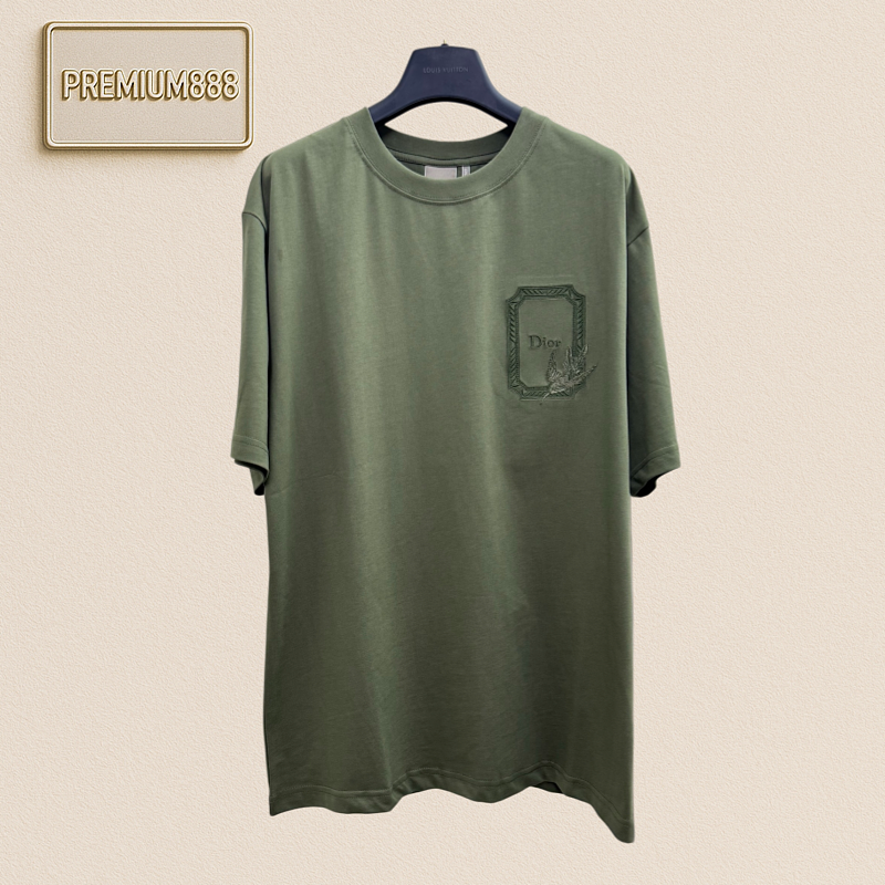 Dio Frame-shaped Hummingbird Embroidered Short-Sleeved T-Shirt