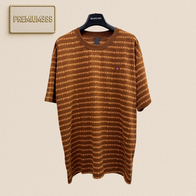 Chrome Hearts CH Crocin Sanskrit Jacquard Solid Print Striped Knit Short Sleeve Shirt