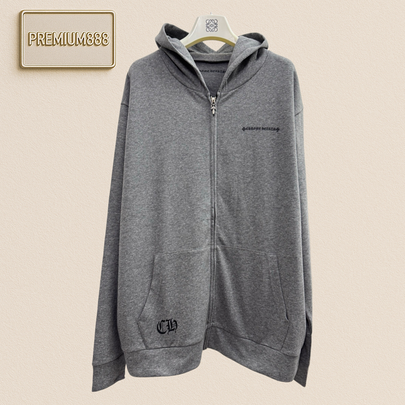 Chrome Hearts CH Crocin Grey Vine Sword Print Zippered Hooded Coat