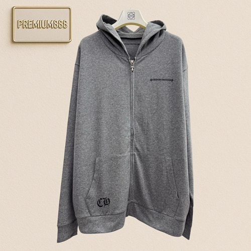 Chrome Hearts CH Crocin Grey Vine Sword Print Zippered Hooded Coat