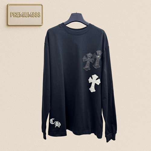 Chrome Hearts CH Cross Heart Leather Label Black And White Gradient Long-Sleeve T-Shirt