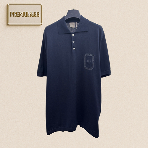 Dior Boxed Dark Pattern Embroidered Knitted Collar Polo Shirt Short Sleeve
