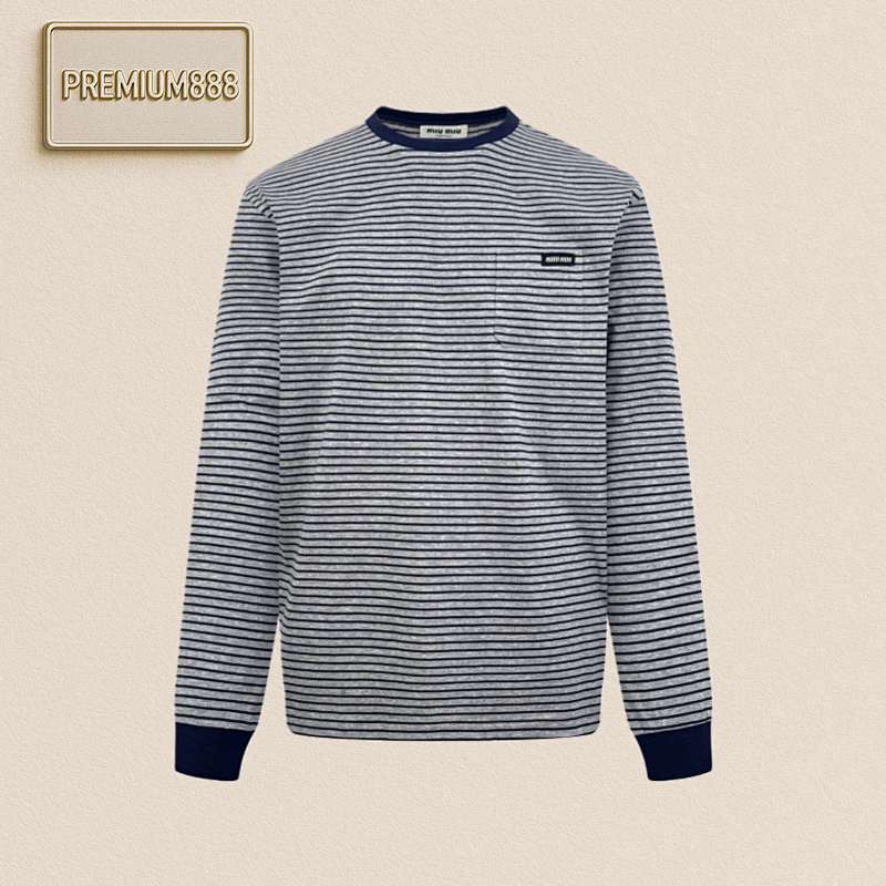 Miu Striped Color-blocking Long-sleeved Shirt
