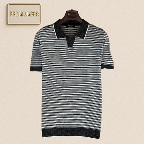 Loropiana No Yo Piana Contrasting Color Collar Stripe Polo Short Sleeve Shirt