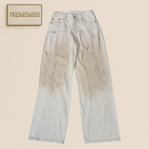 Acne Denim White Mud Stain Blending Antique Washed Curved Pants