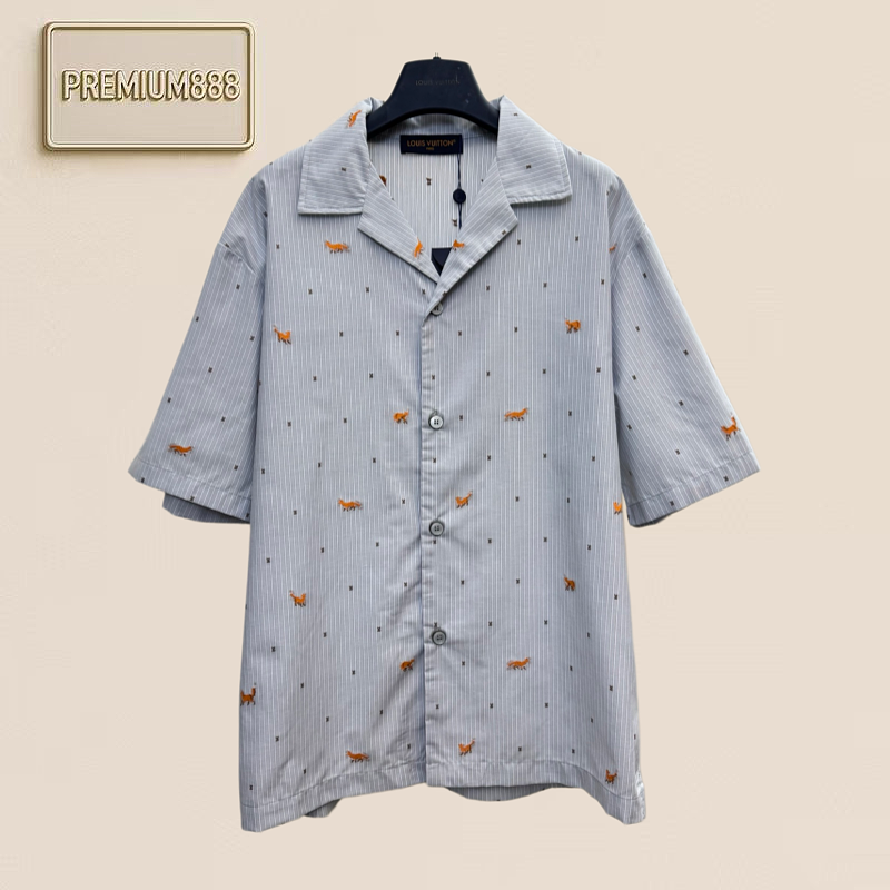 1v Louis Foxel Jacquard Full-length Embroidered Striped Short-sleeved Shirt