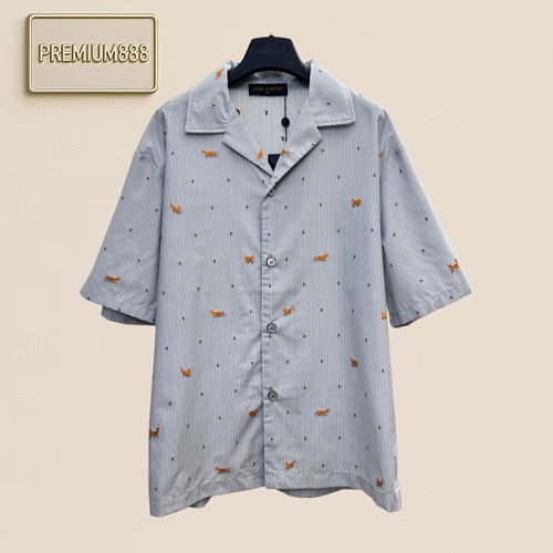 1v Louis Foxel Jacquard Full-length Embroidered Striped Short-sleeved Shirt
