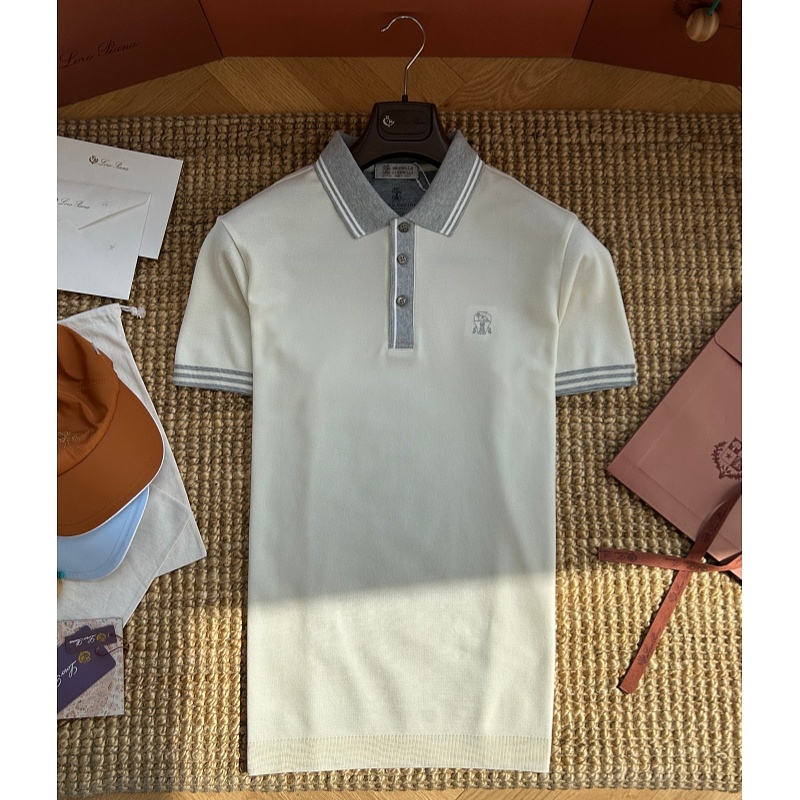 BC Brunello Contrasting Color Collar Three-Button Polo Shirt