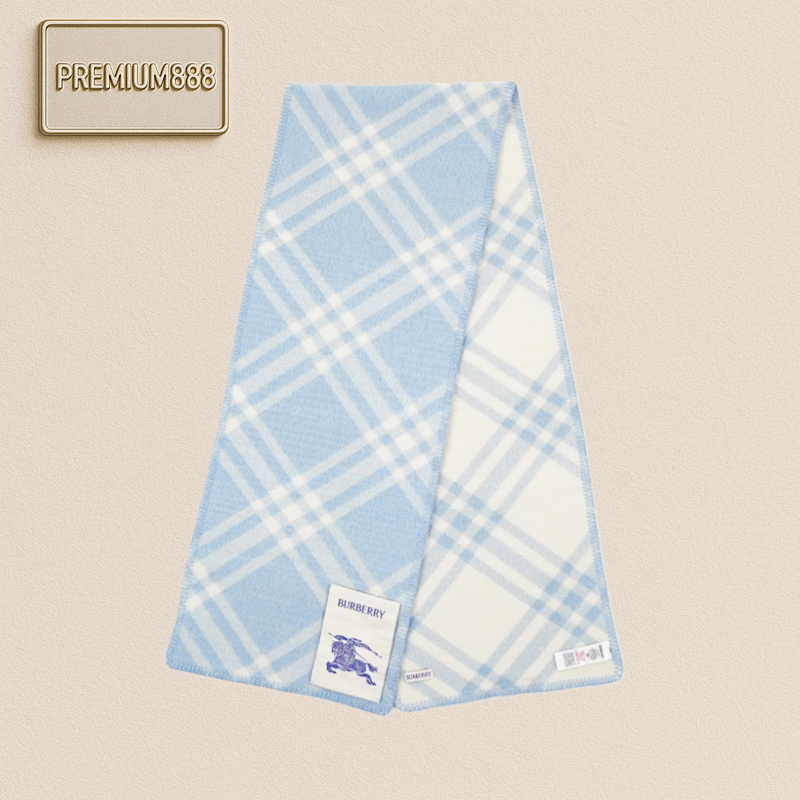 Burberry Barbour Bbr Rhombic Pattern Horse Logo Wool Scarf - Sky Blue
