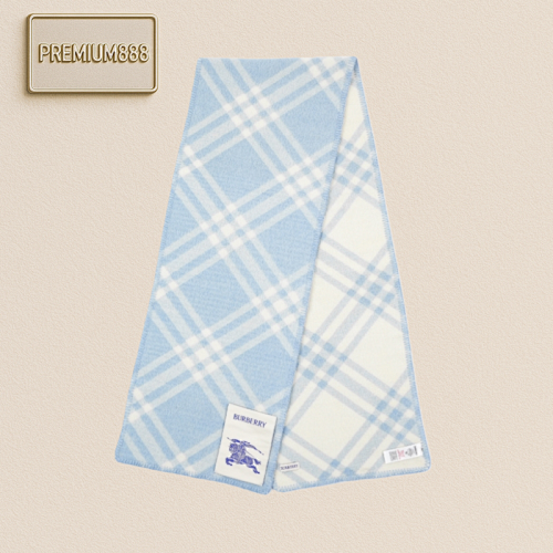 Burberry Barbour Bbr Rhombic Pattern Horse Logo Wool Scarf - Sky Blue