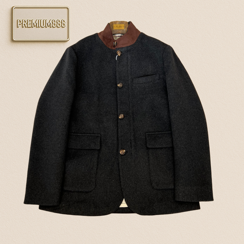 Loro Piana Long-sleeved Wool Blend Jacket With A Stand-up Collar