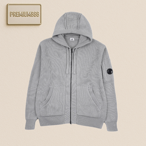 C.P Arm Round Label Knitted Hooded Jacket