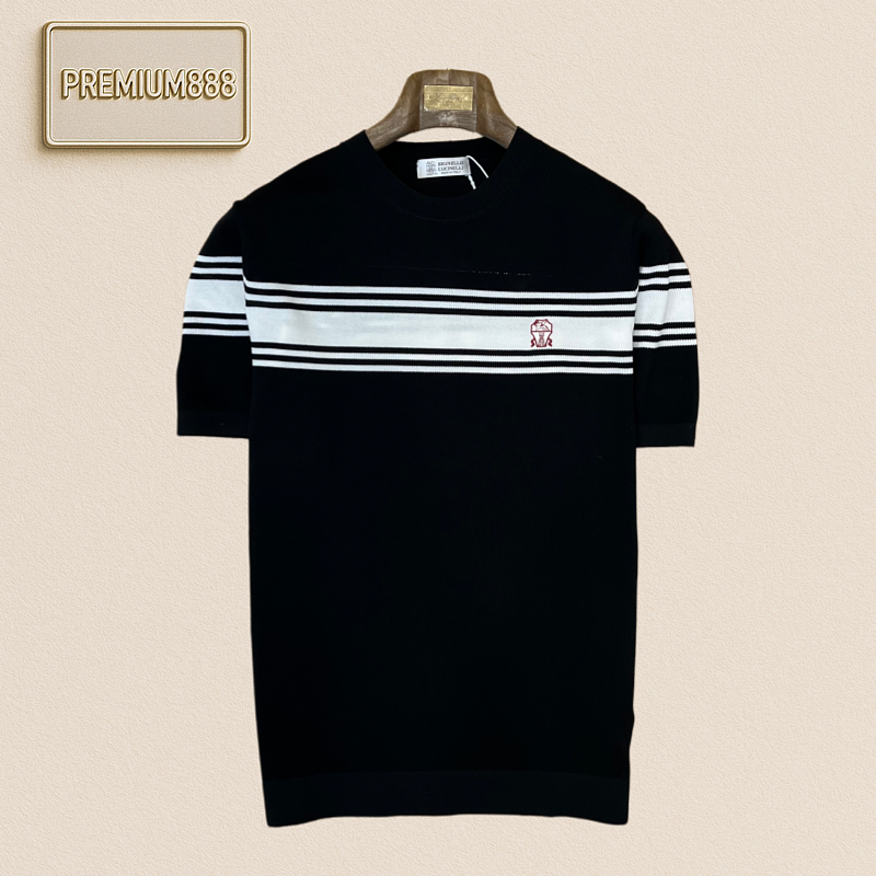 BC Brunello Striped Embroidered Knit Short-Sleeved T-shirt