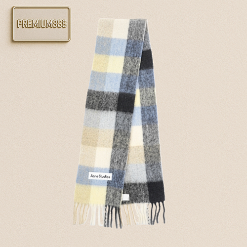 Acne Studio Plaid Logo Alpaca Velvet Scarf