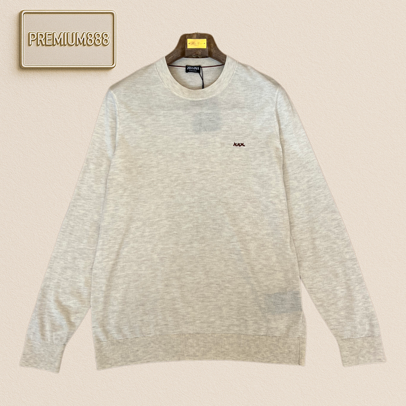 Zegna Jenia Simple Embroidery Round-neck Lightweight Long-sleeved Knit Shirt