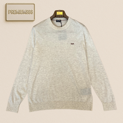Zegna Jenia Simple Embroidery Round-neck Lightweight Long-sleeved Knit Shirt