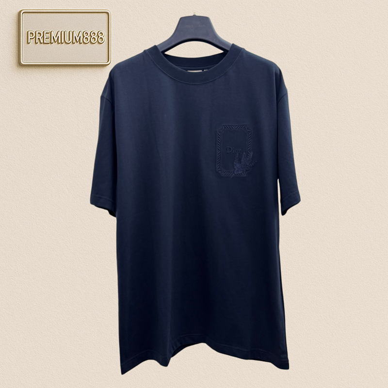 Dio Frame-shaped Hummingbird Embroidered Short-Sleeved T-Shirt