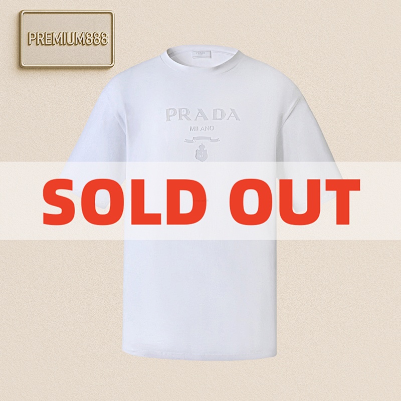 Prada PR Ada Solid Embossed Crewneck Short Sleeve T-Shirt Item