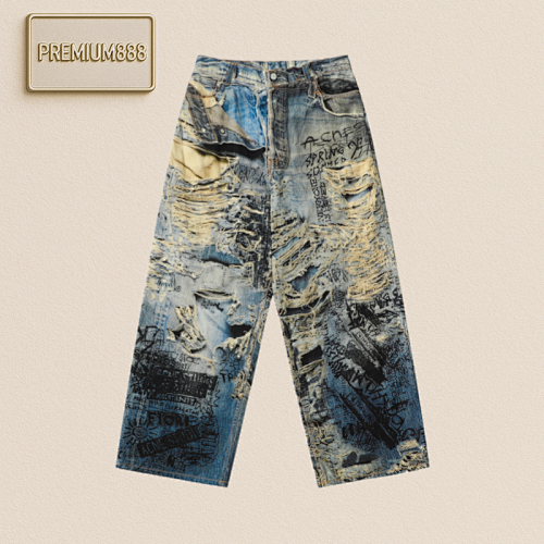 Off-White Acne Graffiti Destruction Printed Jeans