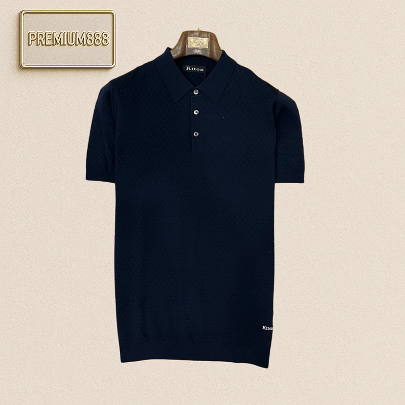 Kiton Classic Collar Check Texture Casual Short-Sleeved Polo Shirt