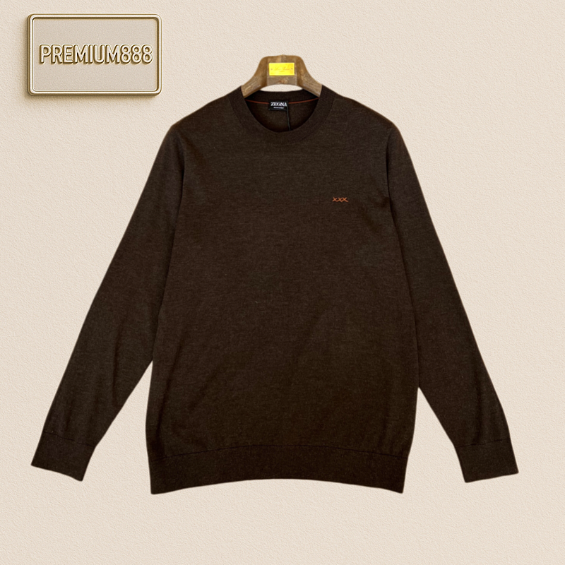Zegna Jenia Simple Embroidery Round-neck Lightweight Long-sleeved Knit Shirt