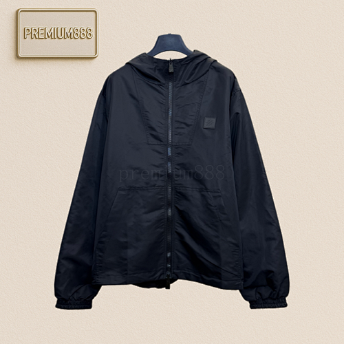 1v Louis Black Double-sided Windproof Leather Label Checkerboard Jacquard Hooded Jacket