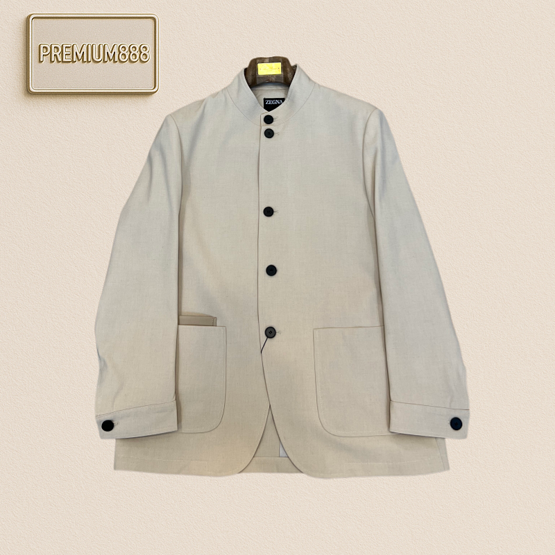 Zegna Jenia Stand-up Collar Double-Pocket Leather Casual Jacket
