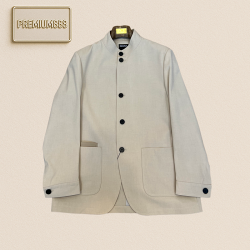 Zegna Jenia Stand-up Collar Double-Pocket Leather Casual Jacket