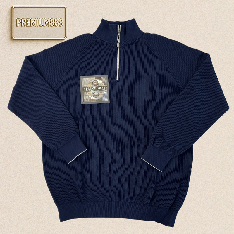 BC Wind Flat-Lined Cotton Two-Color Half-Zip Knit Sweater Description