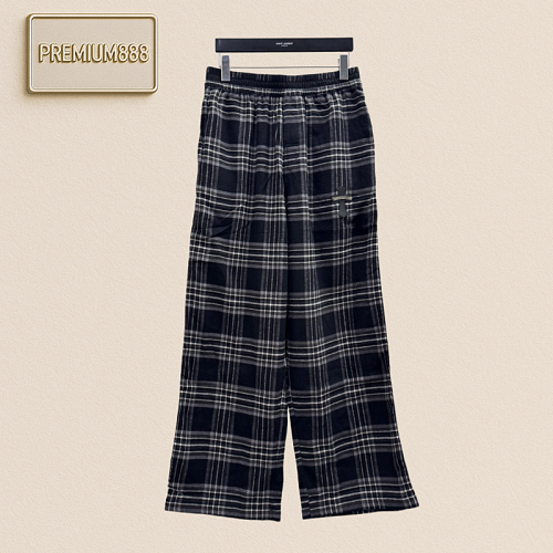Chrome Hearts CH Crocin Grey And Black Flannel Plaid Wide-leg Long Pants