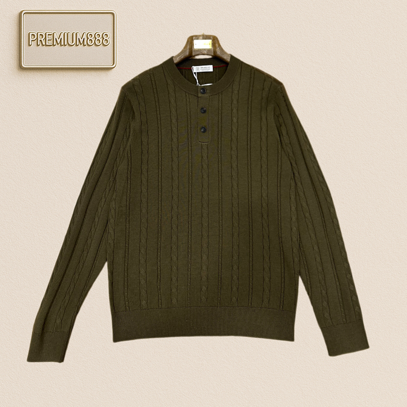 BC Brunello Henry Collar Plain Patterned Casual Long-sleeved Knitted Shirt