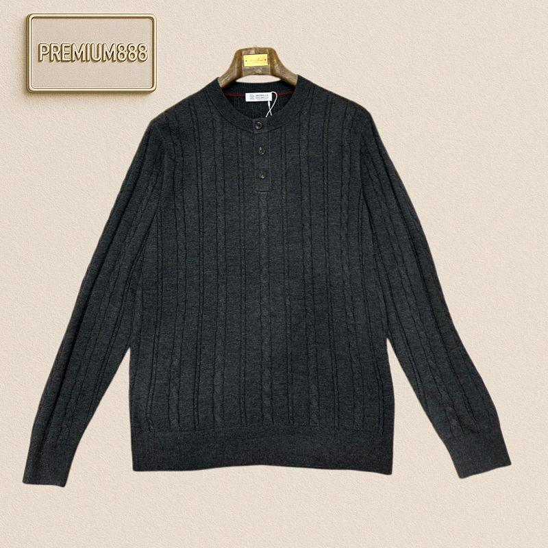 BC Brunello Henry Collar Plain Patterned Casual Long-sleeved Knitted Shirt