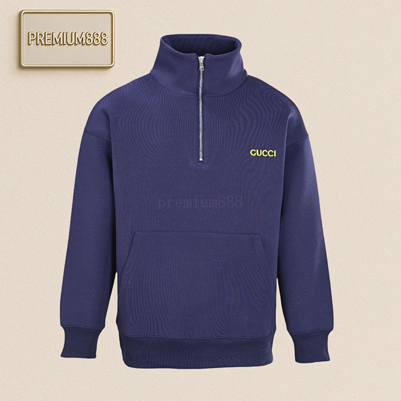 Gucci Yellow Lettering Patch Half-zip Stand-up Collar Sweatshirt