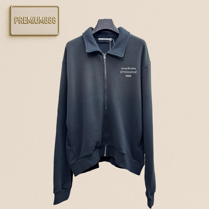 Acne Studios Vintage Distressed Frayed Collar Zipper Hoodie Jacket