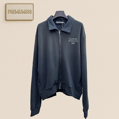 Acne Studios Vintage Distressed Frayed Collar Zipper Hoodie Jacket