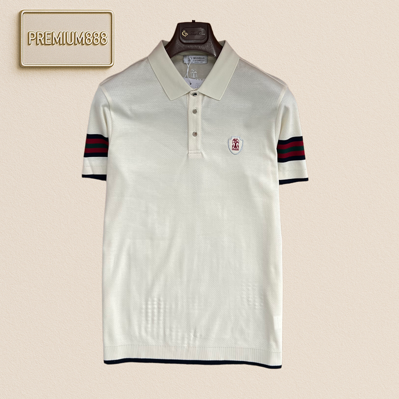 BC Brunello Classic Shield Logo Embroidered Collar Short-Sleeve Polo Shirt