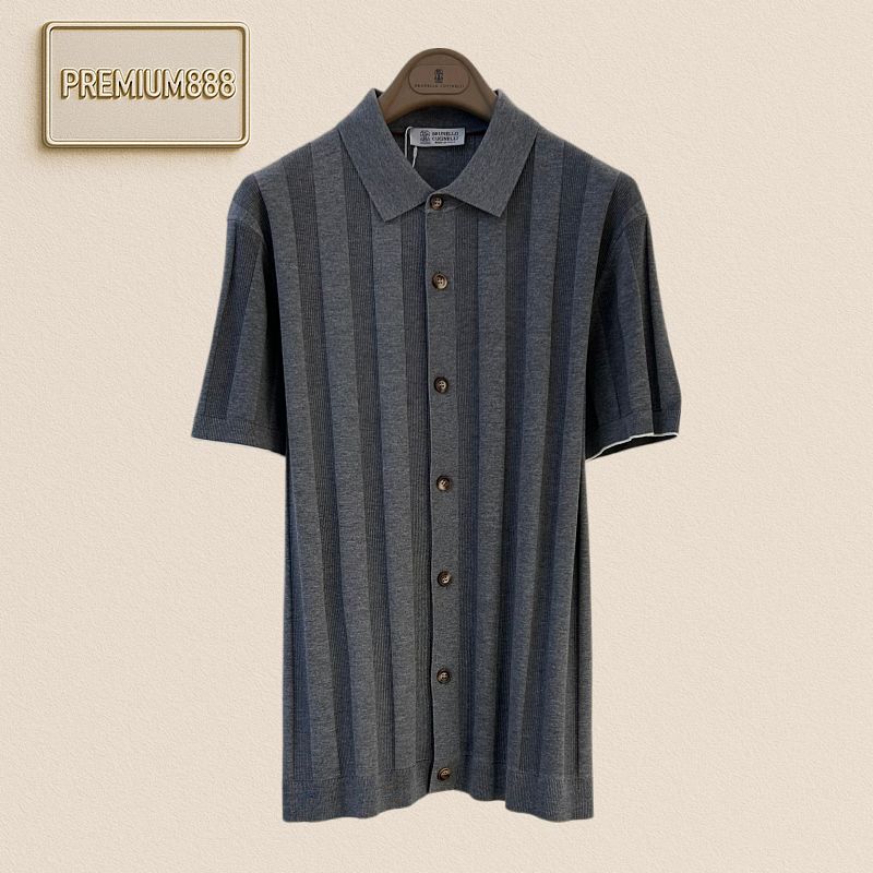 Brunello Cucinelli Pure Color Vertical Holes Polo Shirt
