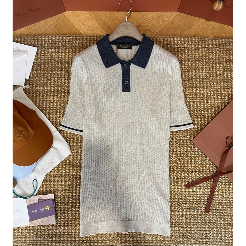 Loro Piana Color-Contrast Collar Knit Polo Shirt