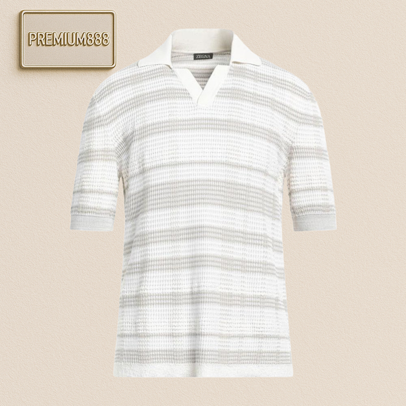 39 ZE Gna Striped Knitted Polo Shirt