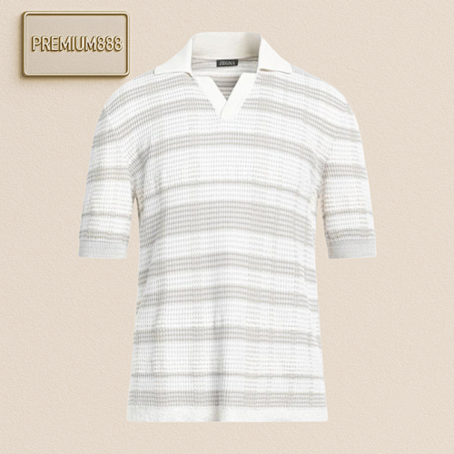 39 ZE Gna Striped Knitted Polo Shirt