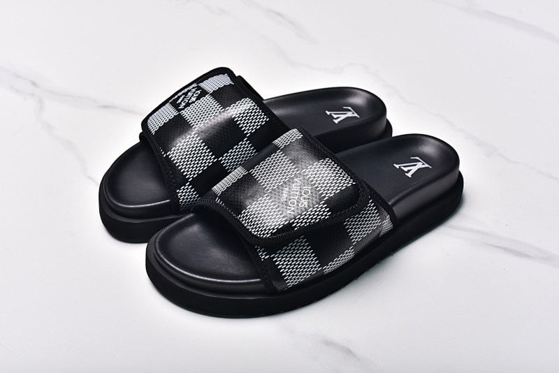 Louis Vuitton Miami Damier Graphic Jacquard Velcro Slippers Men's Black