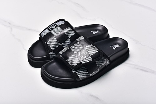 Louis Vuitton Miami Damier Graphic Jacquard Velcro Slippers Men's Black