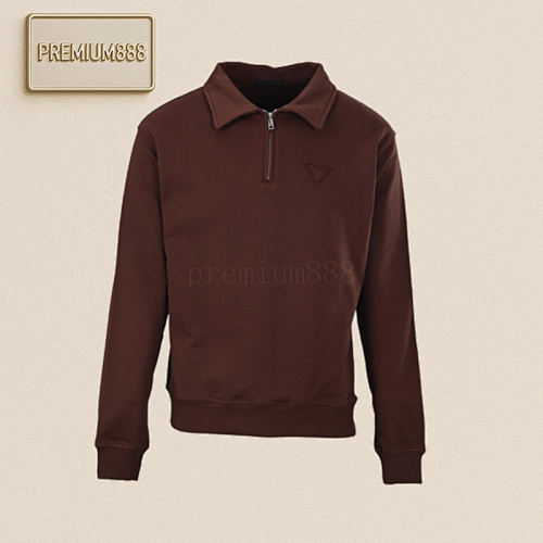 Prada Prd Fabric Label Half-zipper Lapel Polo Sweatshirt